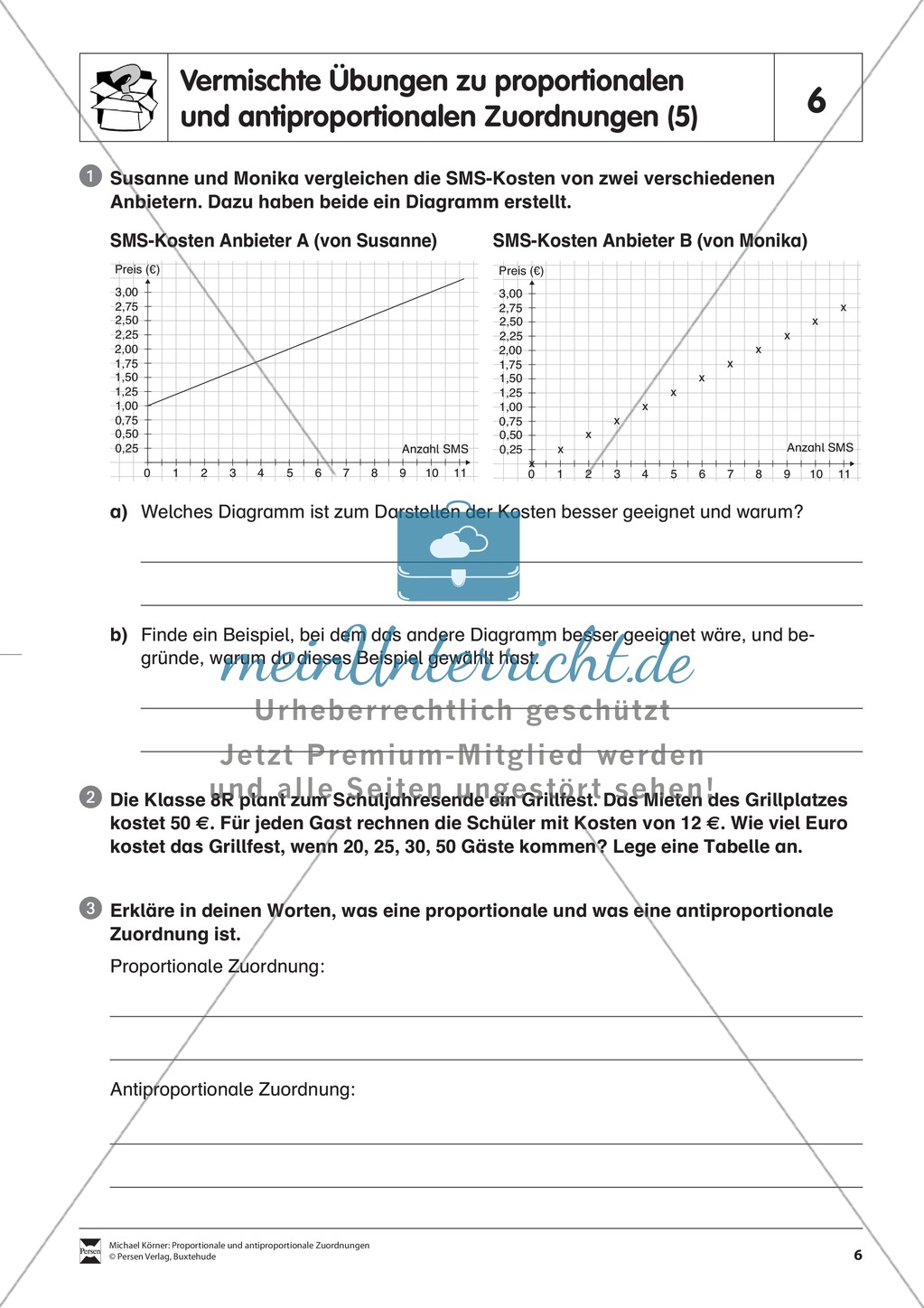Verschiedene Übungen zu proportionalen und antiproportionalen Zuordnungen Preview 6