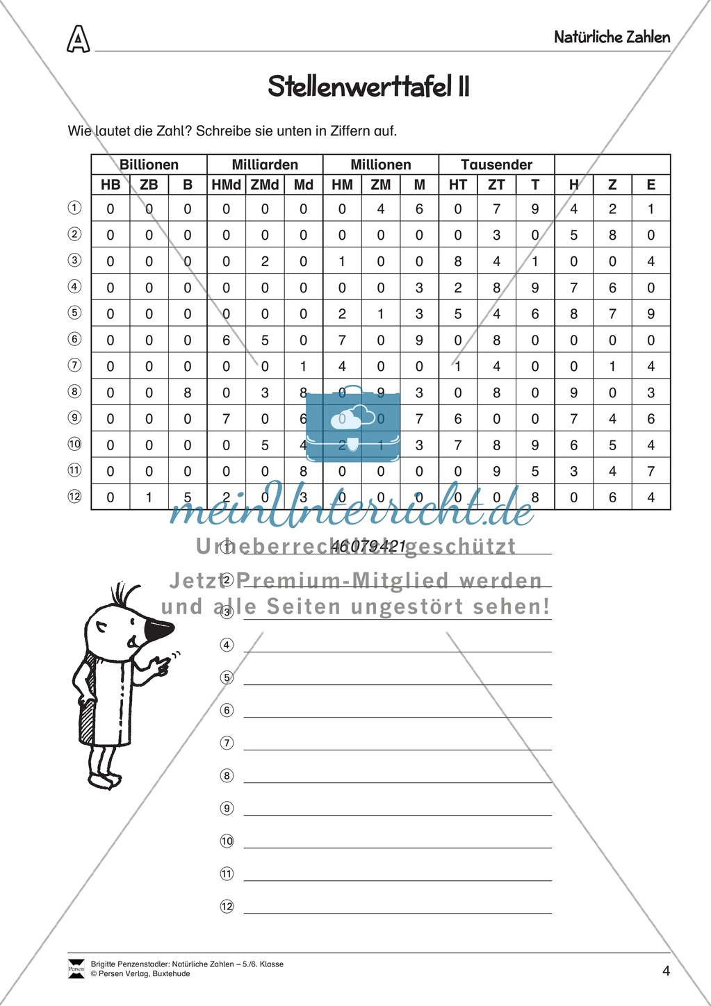 Natürliche Zahlen - Übungen mit der Stellenwerttafel Preview 3