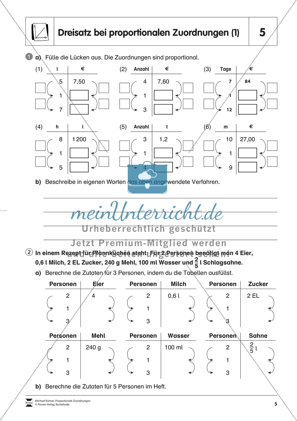 Dreisatz bei proportionalen Zuordnungen Preview 1