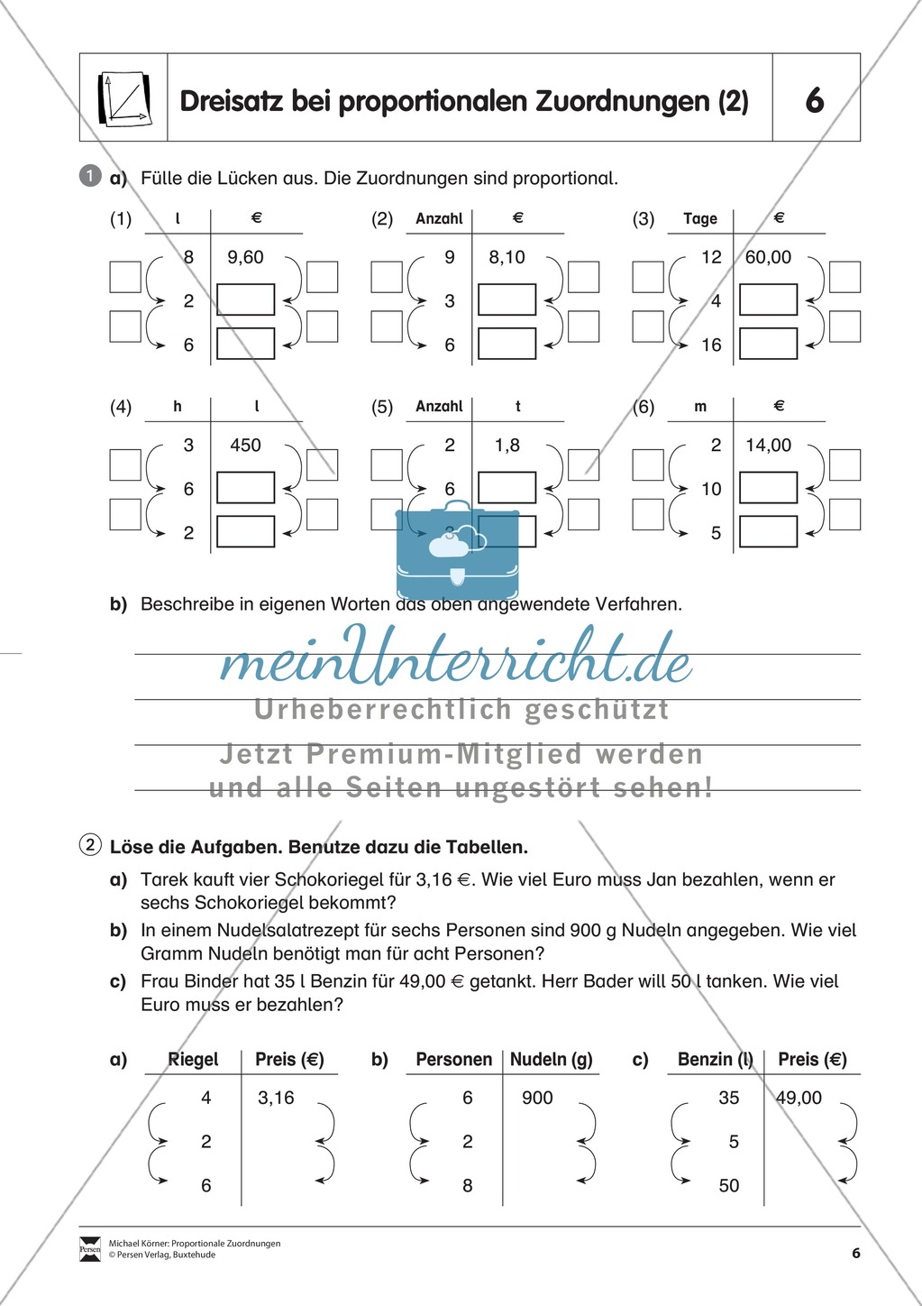 Dreisatz bei proportionalen Zuordnungen Preview 2