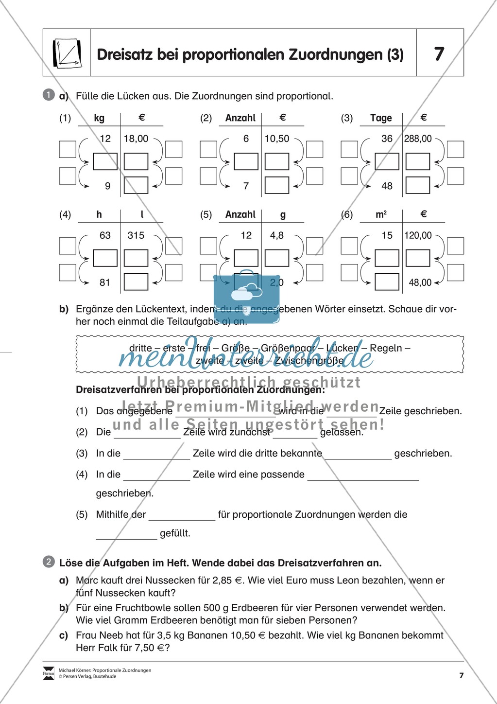 Dreisatz bei proportionalen Zuordnungen Preview 3