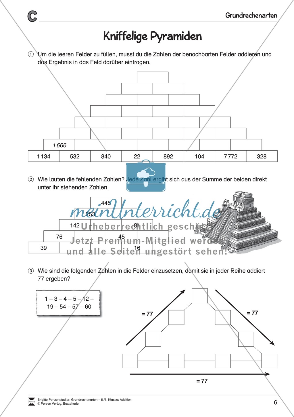 Zahlenpyramide zur Übung der Addition großer Zahlen Preview 1