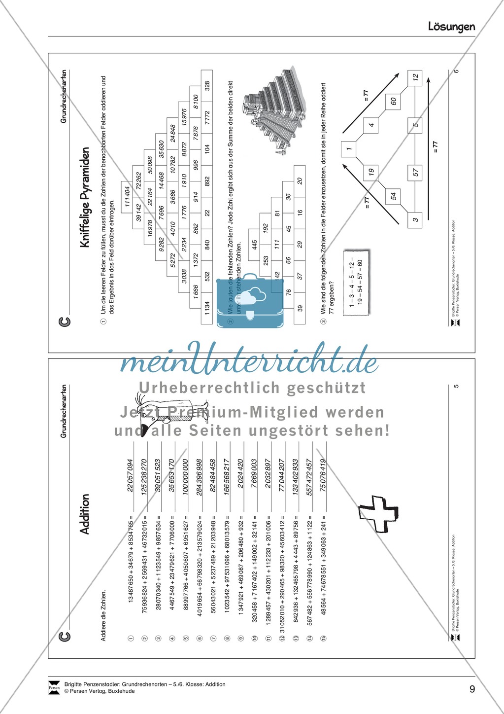 Zahlenpyramide zur Übung der Addition großer Zahlen Preview 2