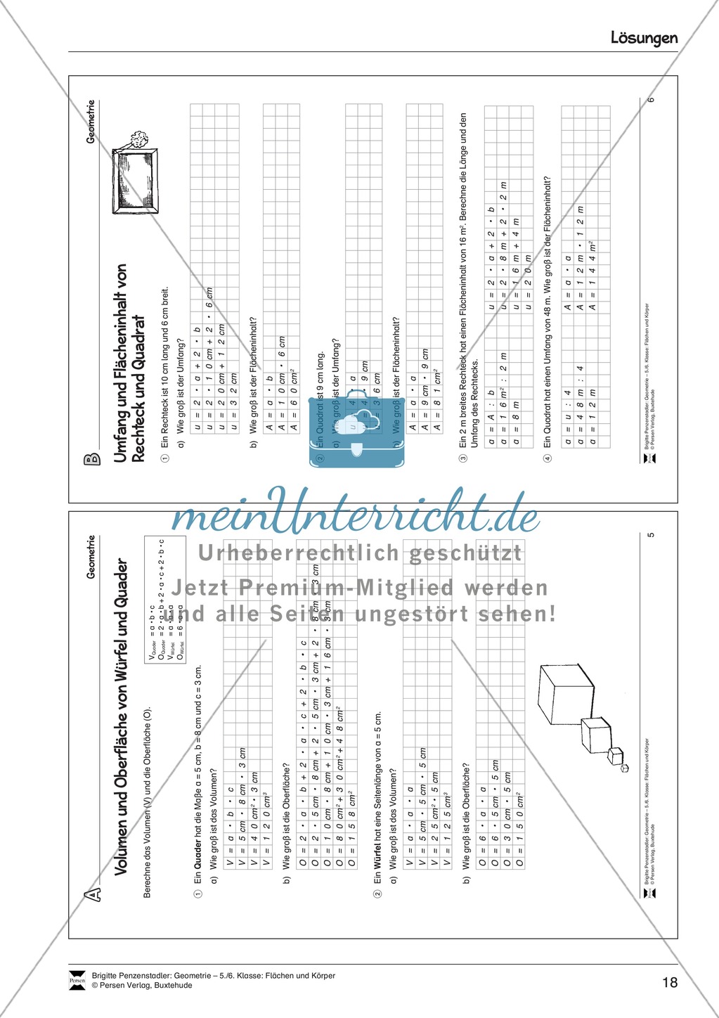 Umfang und Flächeninhalt von Rechteck und Quadrat Preview 5