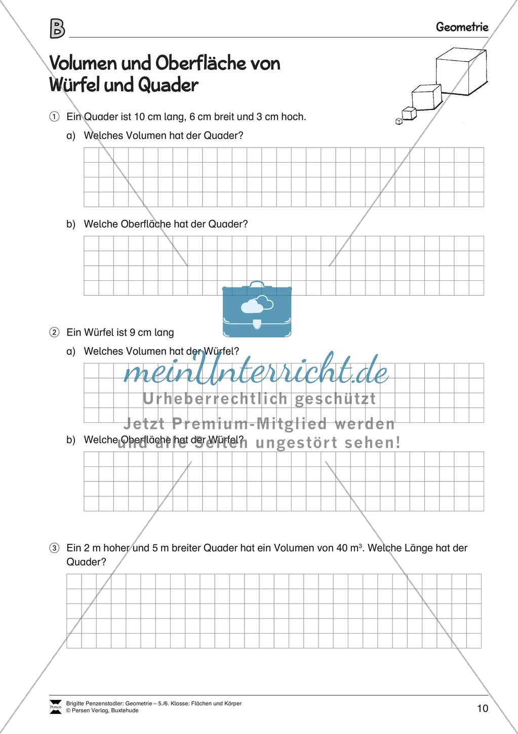 Volumen und Oberfläche von Würfel und Quader Preview 2