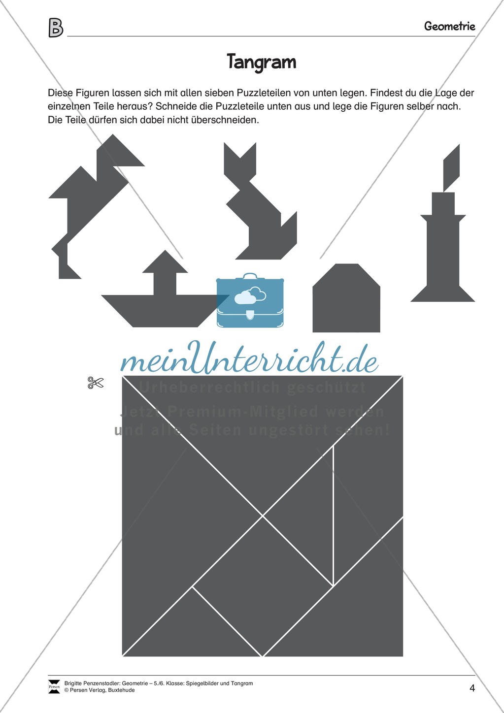 Tangram - verschiedene Figuren aus geometrischen Formen nachlegen Preview 2