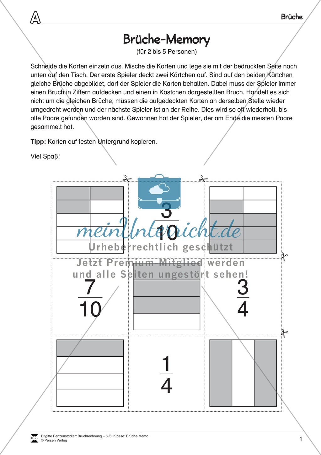 Brüche-Memory - Brüche ihren bildlichen Darstellungen zuordnen Preview 1