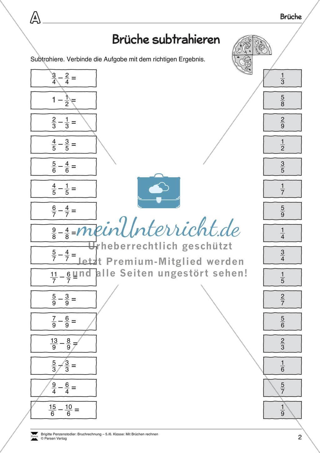 Bruchrechnung: Arbeitsblätter zur Addition und Subtraktion von Brüchen. Mit Lösungen. Preview 2