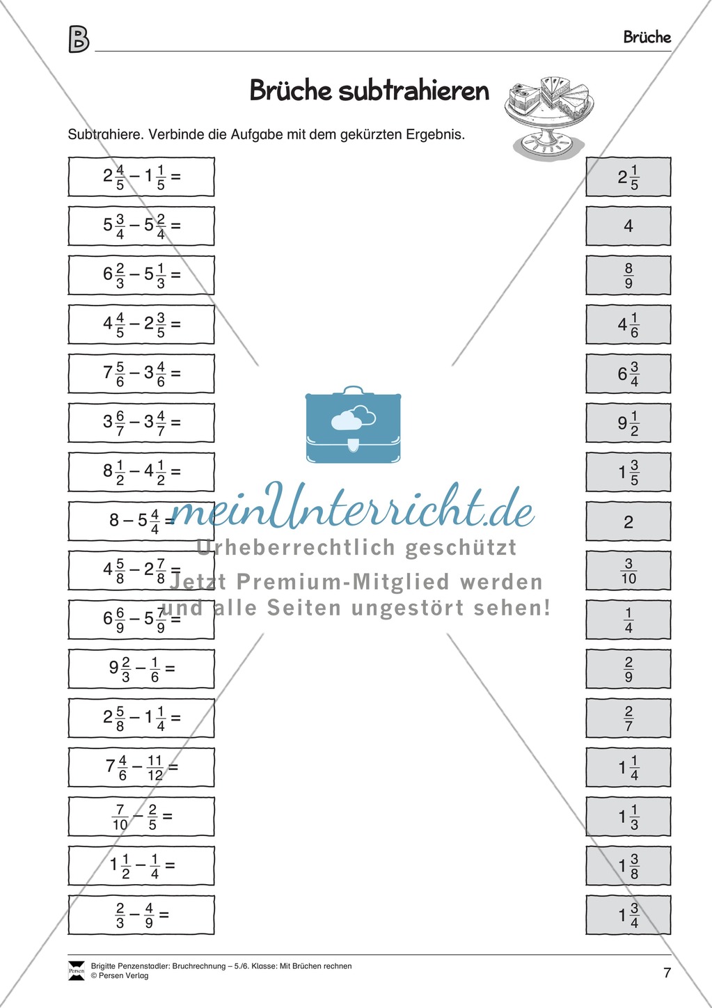 Bruchrechnung: Arbeitsblätter zur Addition und Subtraktion von Brüchen. Mit Lösungen. Preview 4