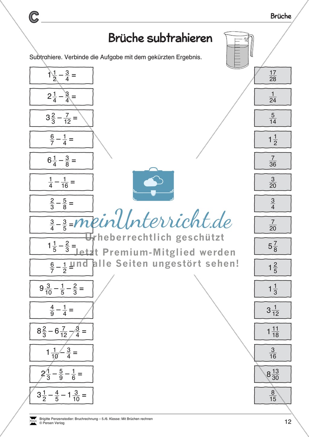 Bruchrechnung: Arbeitsblätter zur Addition und Subtraktion von Brüchen. Mit Lösungen. Preview 6
