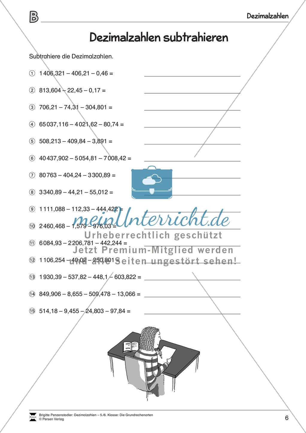 Arithmetik: Übungen zur Addition und Subtraktion von Dezimalzahlen. Mit Lösungen. Preview 4
