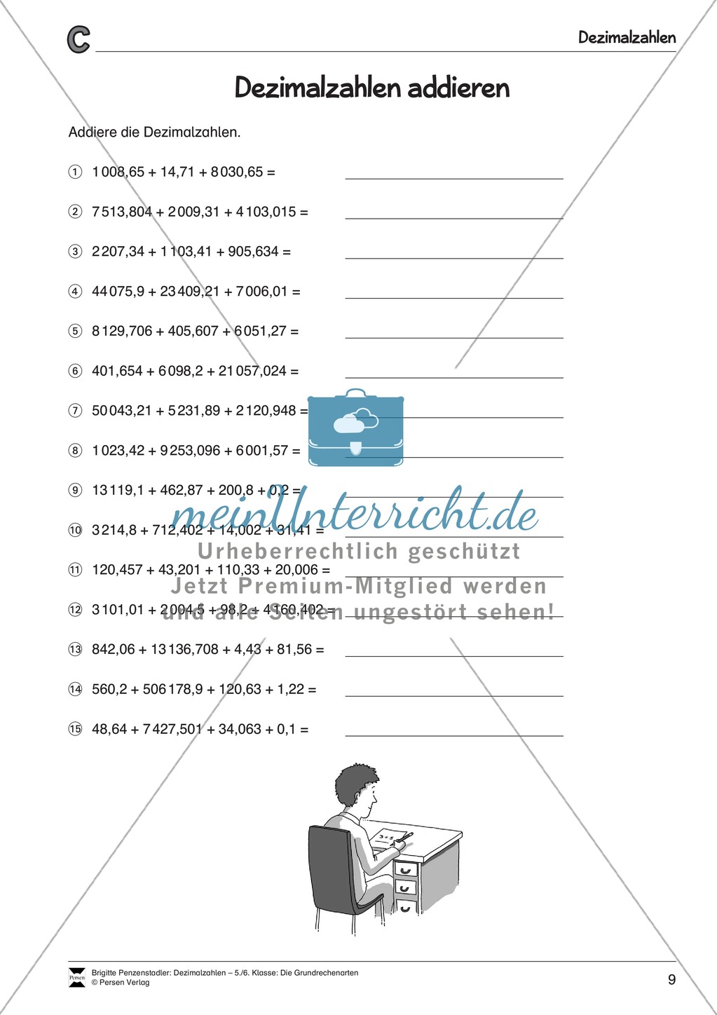 Arithmetik: Übungen zur Addition und Subtraktion von Dezimalzahlen. Mit Lösungen. Preview 5