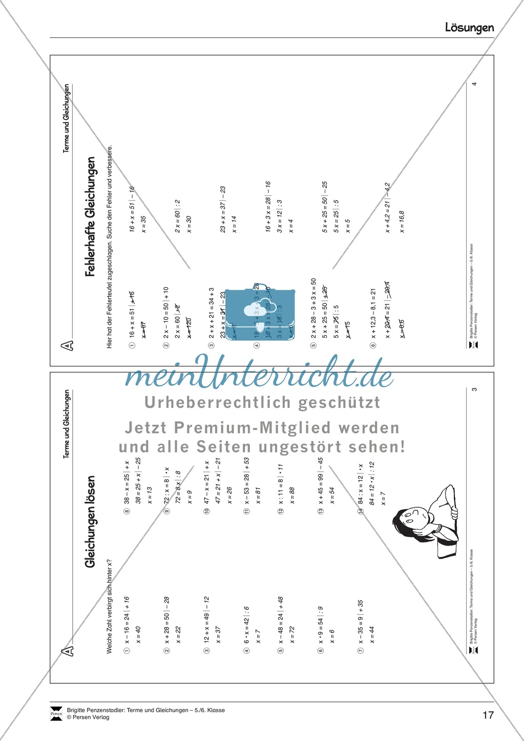 Algebra: Aufgaben und Lösungen zur Korrektur von fehlerhaften Gleichungen Preview 4