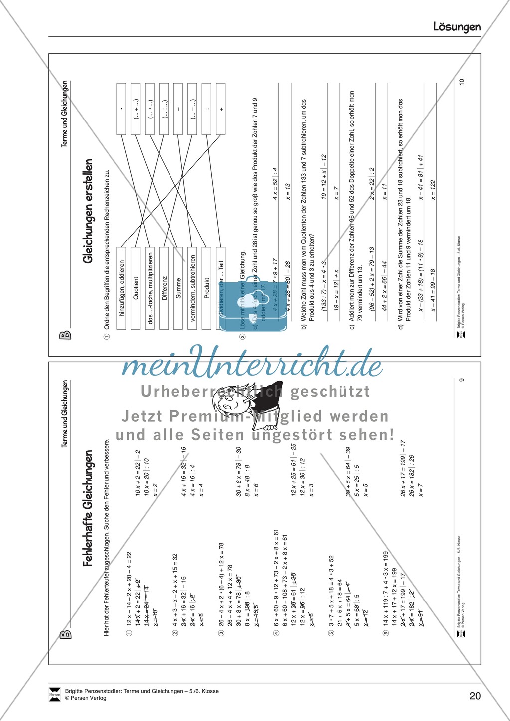 Algebra: Aufgaben und Lösungen zur Korrektur von fehlerhaften Gleichungen Preview 5