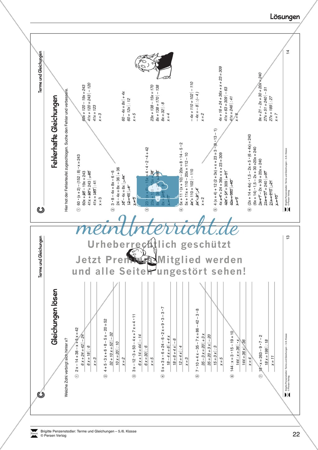Algebra: Aufgaben und Lösungen zur Korrektur von fehlerhaften Gleichungen Preview 6