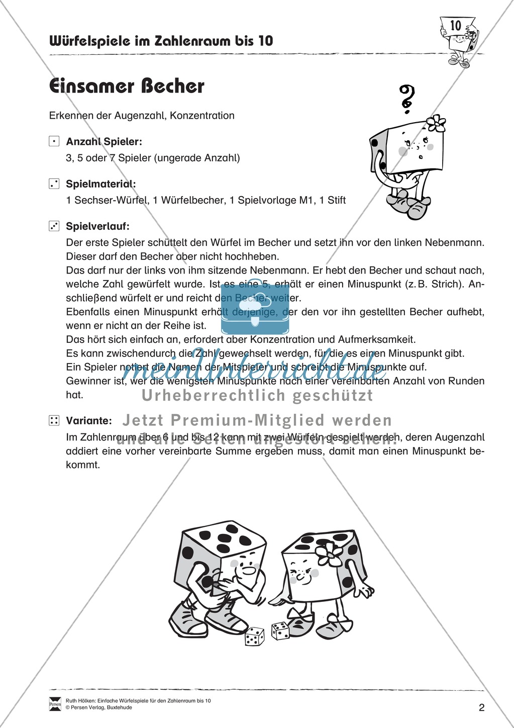 Würfelspiele im Zahlenraum bis 10: Erkennen von Mengen, Augenzahl und Arabische Zahl in Beziehung setzen Preview 2