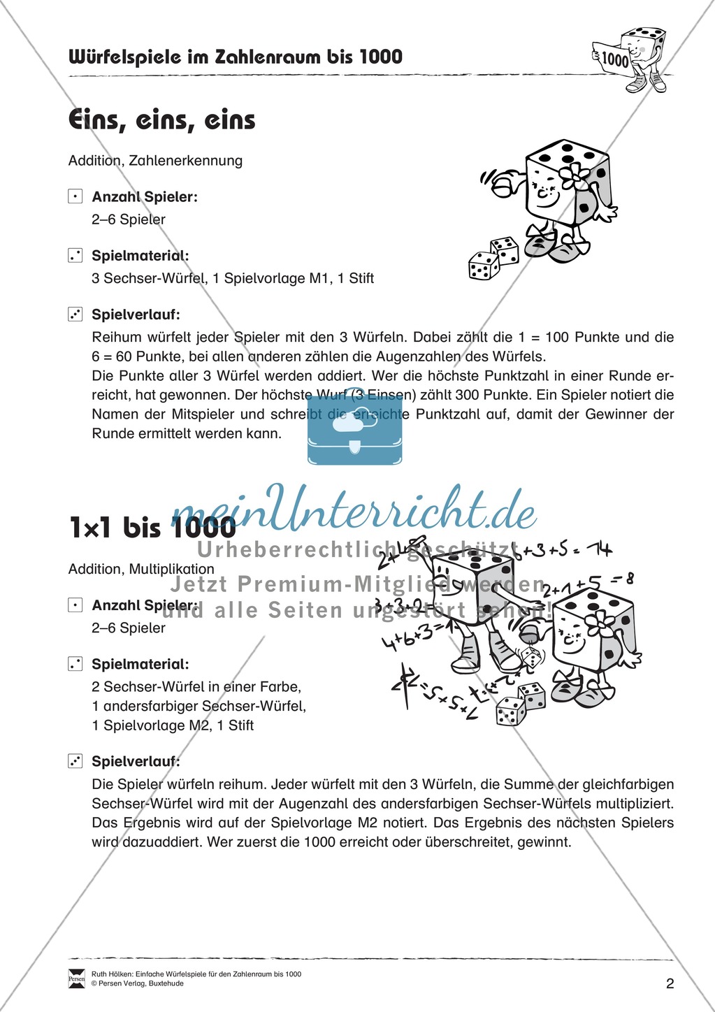 Würfelspiele zur Festigung von Rechenoperationen im Zahlenraum bis 1000 Preview 2
