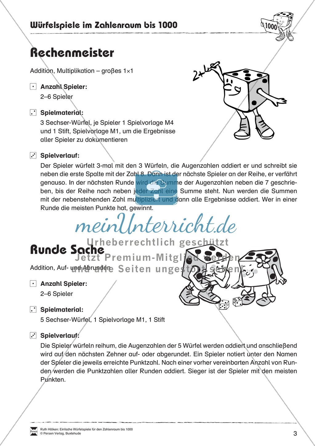 Würfelspiele zur Festigung von Rechenoperationen im Zahlenraum bis 1000 Preview 3
