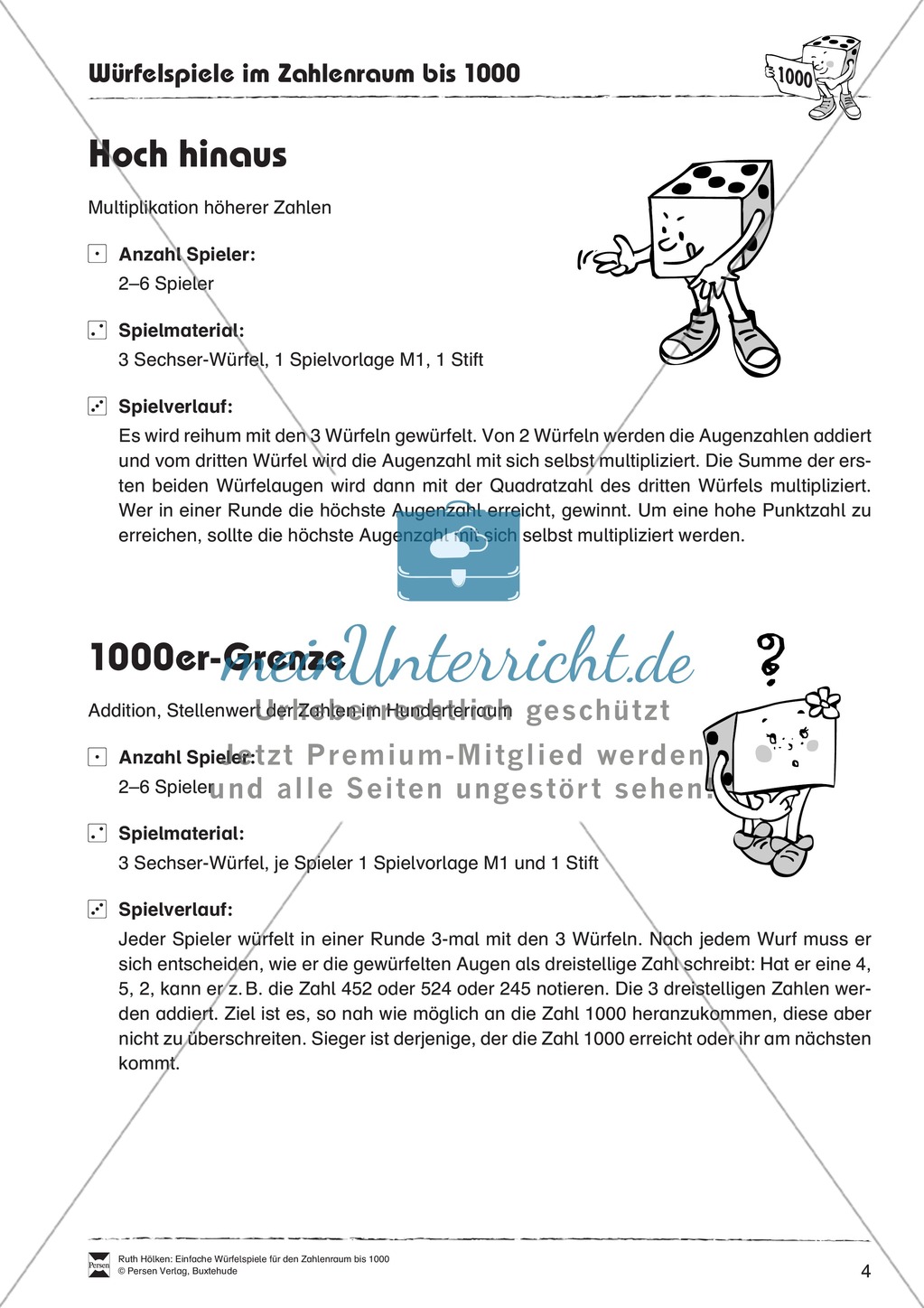 Würfelspiele zur Festigung von Rechenoperationen im Zahlenraum bis 1000 Preview 4