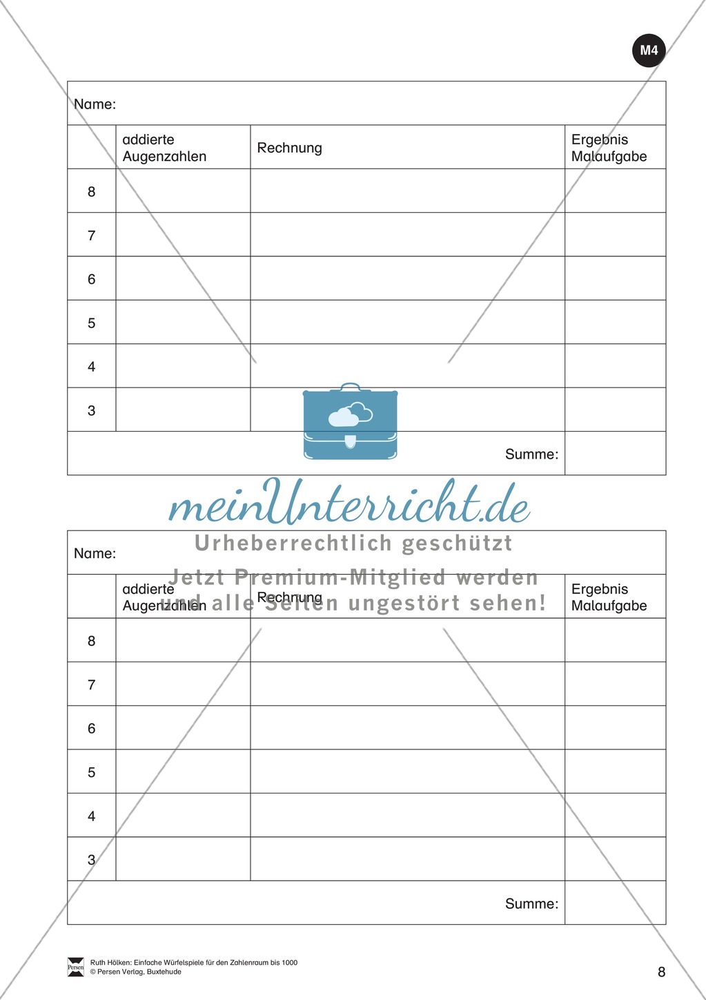 Würfelspiele zur Festigung von Rechenoperationen im Zahlenraum bis 1000 Preview 8