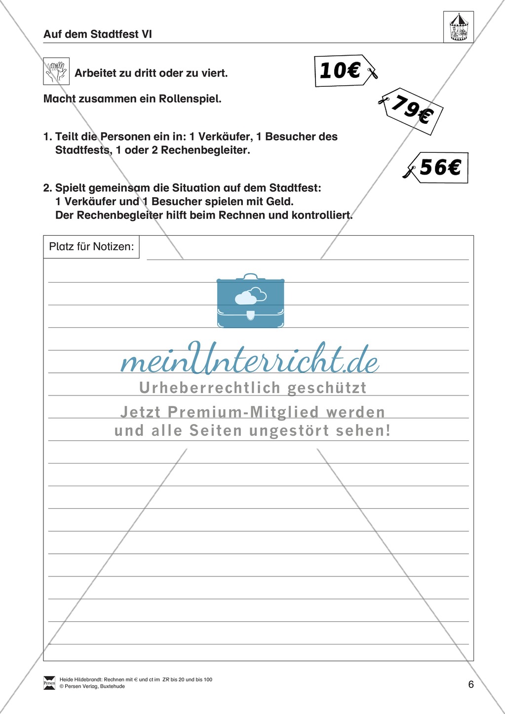 Aufdem Stadtfest: In alltagsnahen Aufgaben den Umgang mit Geldwerten erlernen und mit diesen rechnen Preview 6