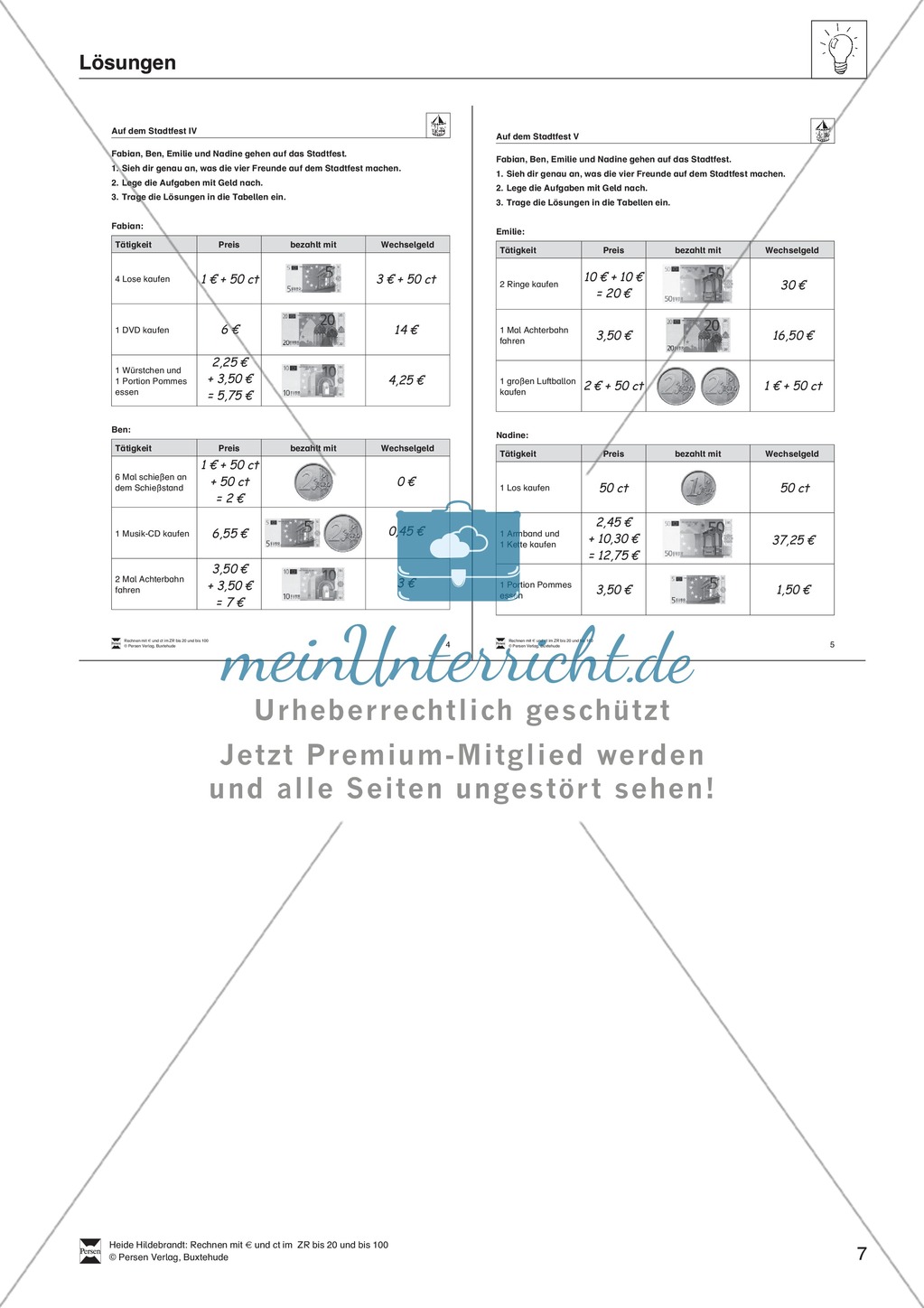 Aufdem Stadtfest: In alltagsnahen Aufgaben den Umgang mit Geldwerten erlernen und mit diesen rechnen Preview 7