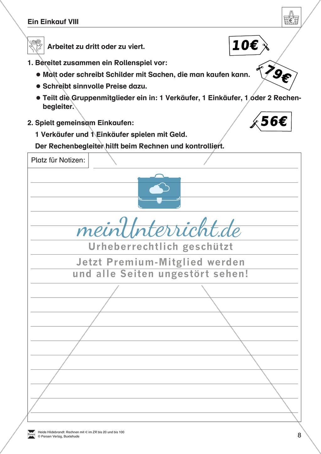 Anschauliche Aufgaben zum Entdecken der Größeneinheit Geld im Zahlenraum bis 100 Preview 8