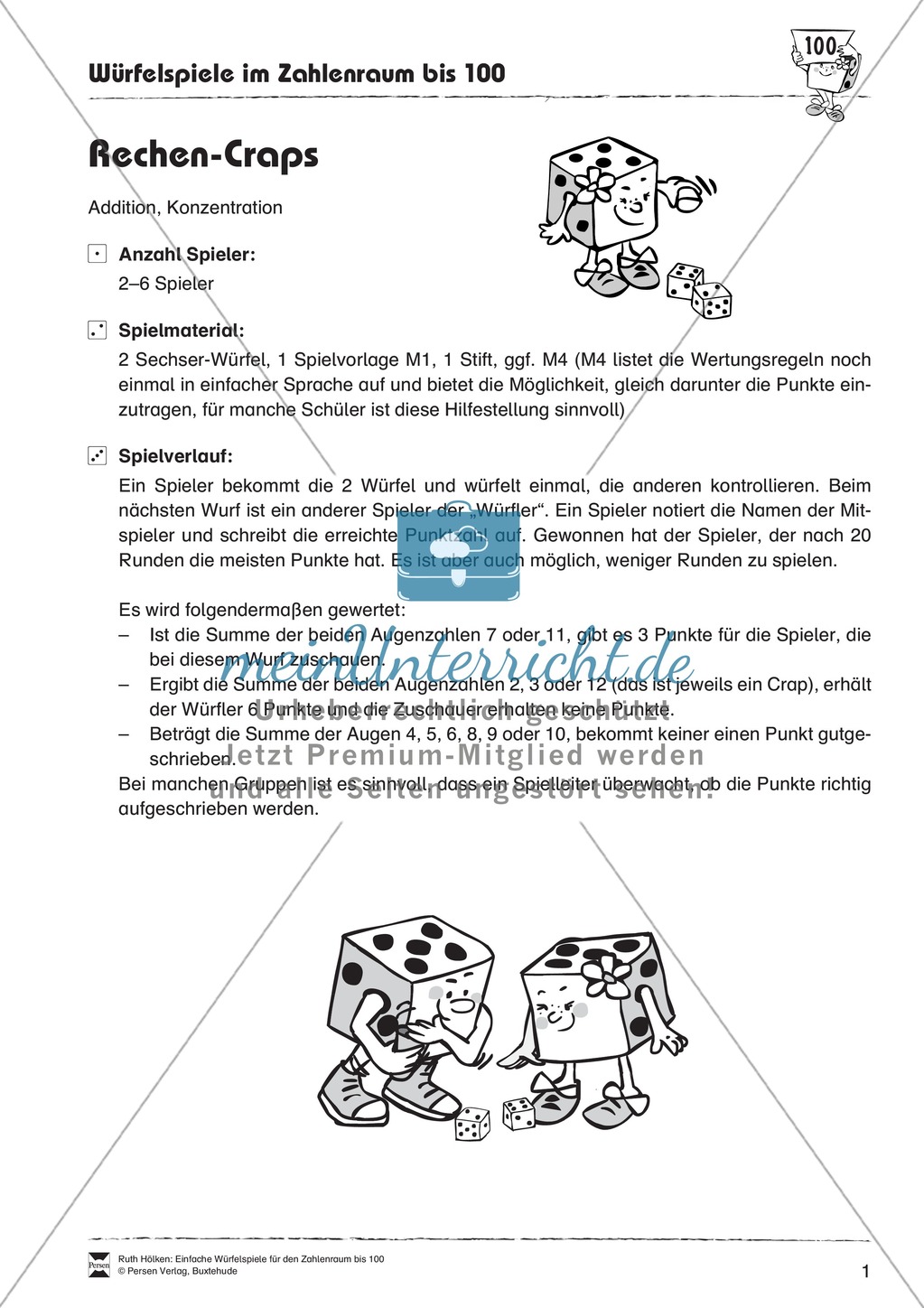 Würfelspiele zum Thema Addition im Zahlenraum bis 100 Preview 1