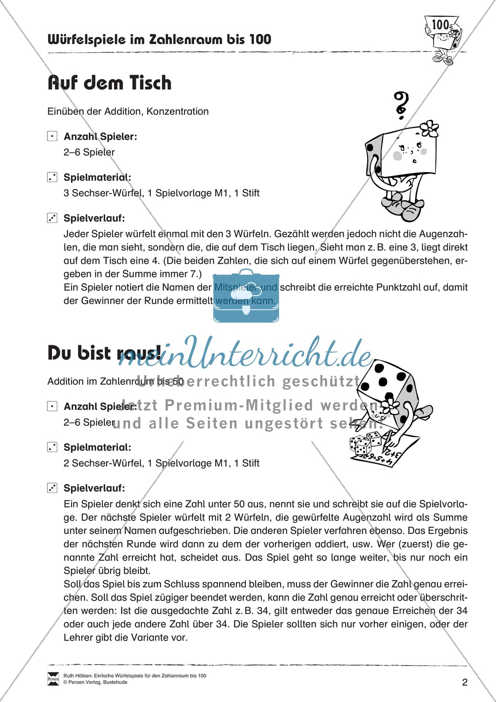 Würfelspiele zum Thema Addition im Zahlenraum bis 100 Preview 2