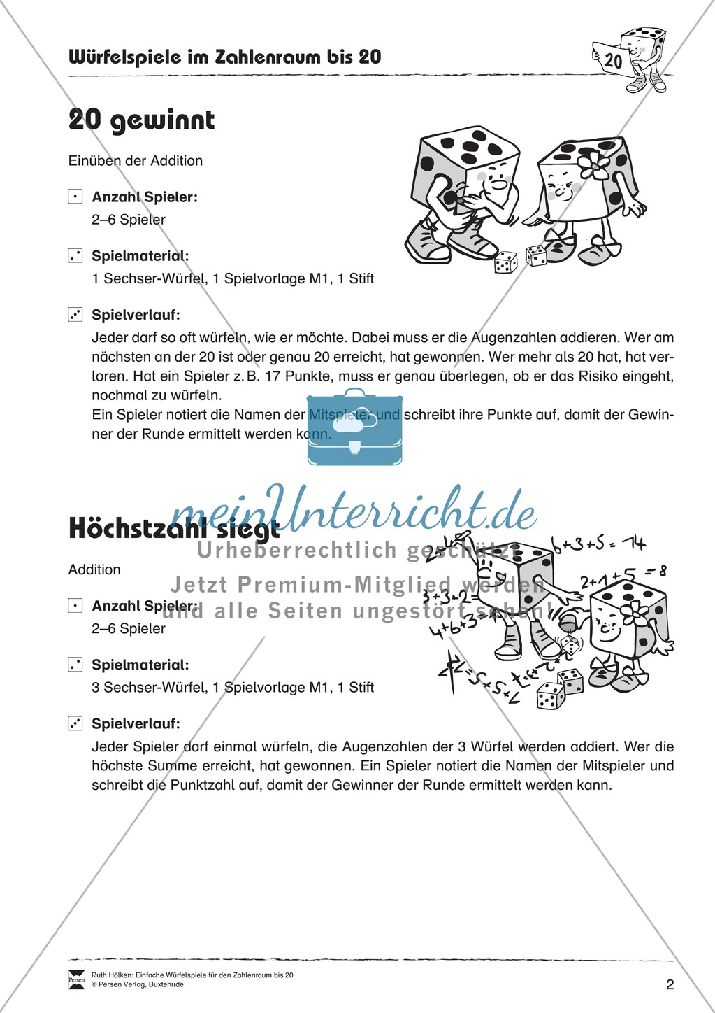 Arithmetik: Würfelspiele zum Thema Addition Preview 1
