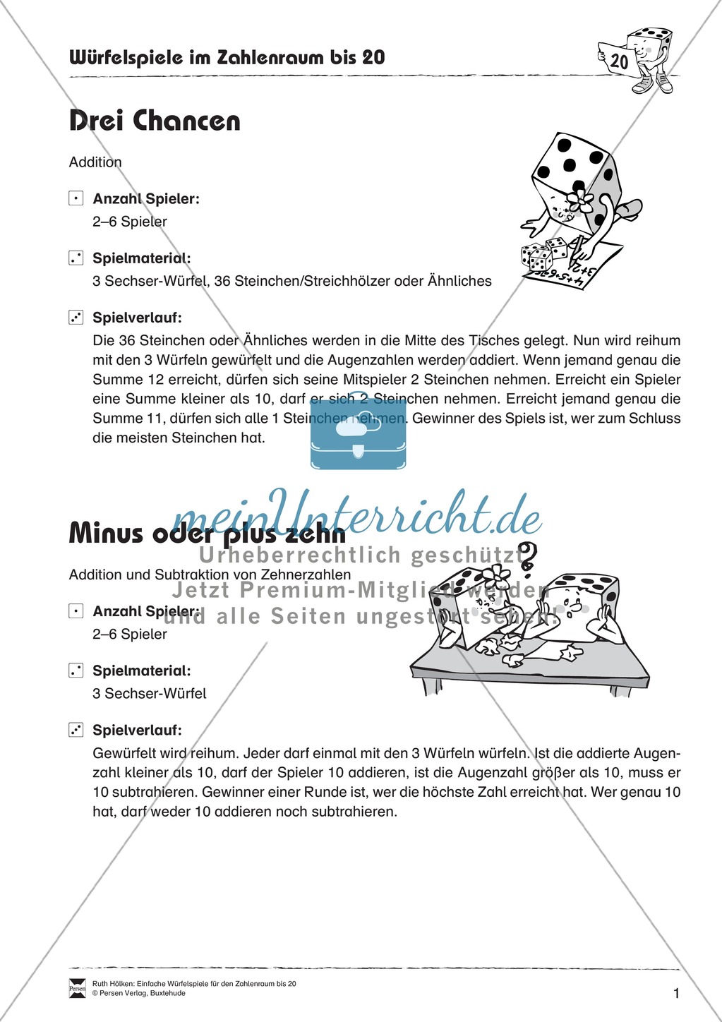 Arithmetik: Würfelspiele zum Thema Addition und Subtraktion Preview 1