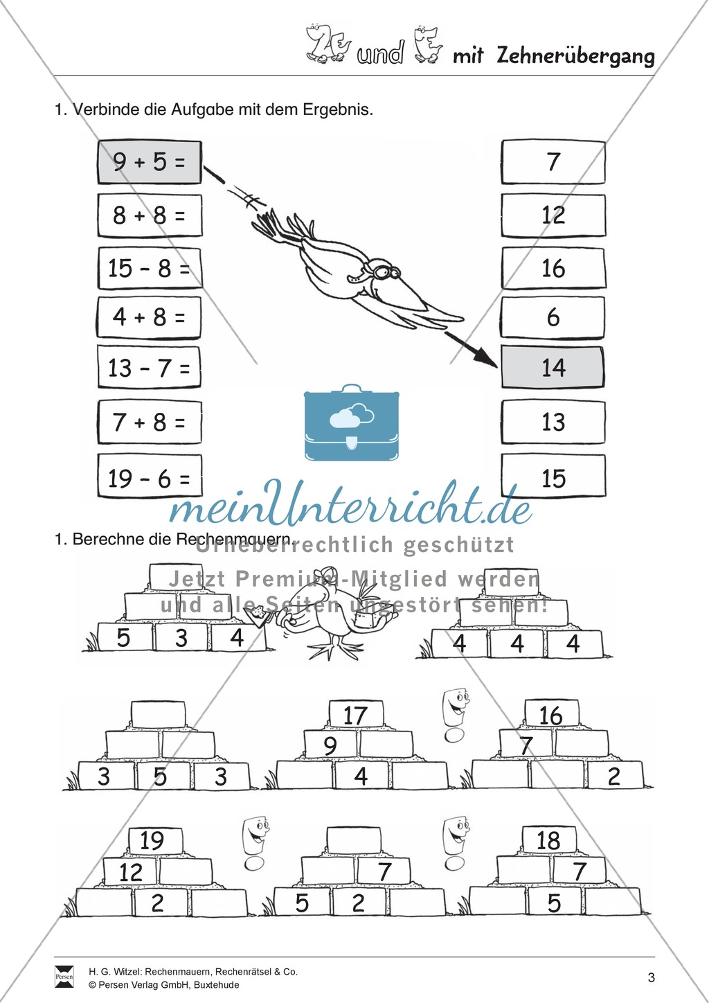 Rechenmauern und Rechenrätsel: Plus und Minus im Zahlenraum bis 20 mit Zehnerübergang wiederholen und festigen Preview 3