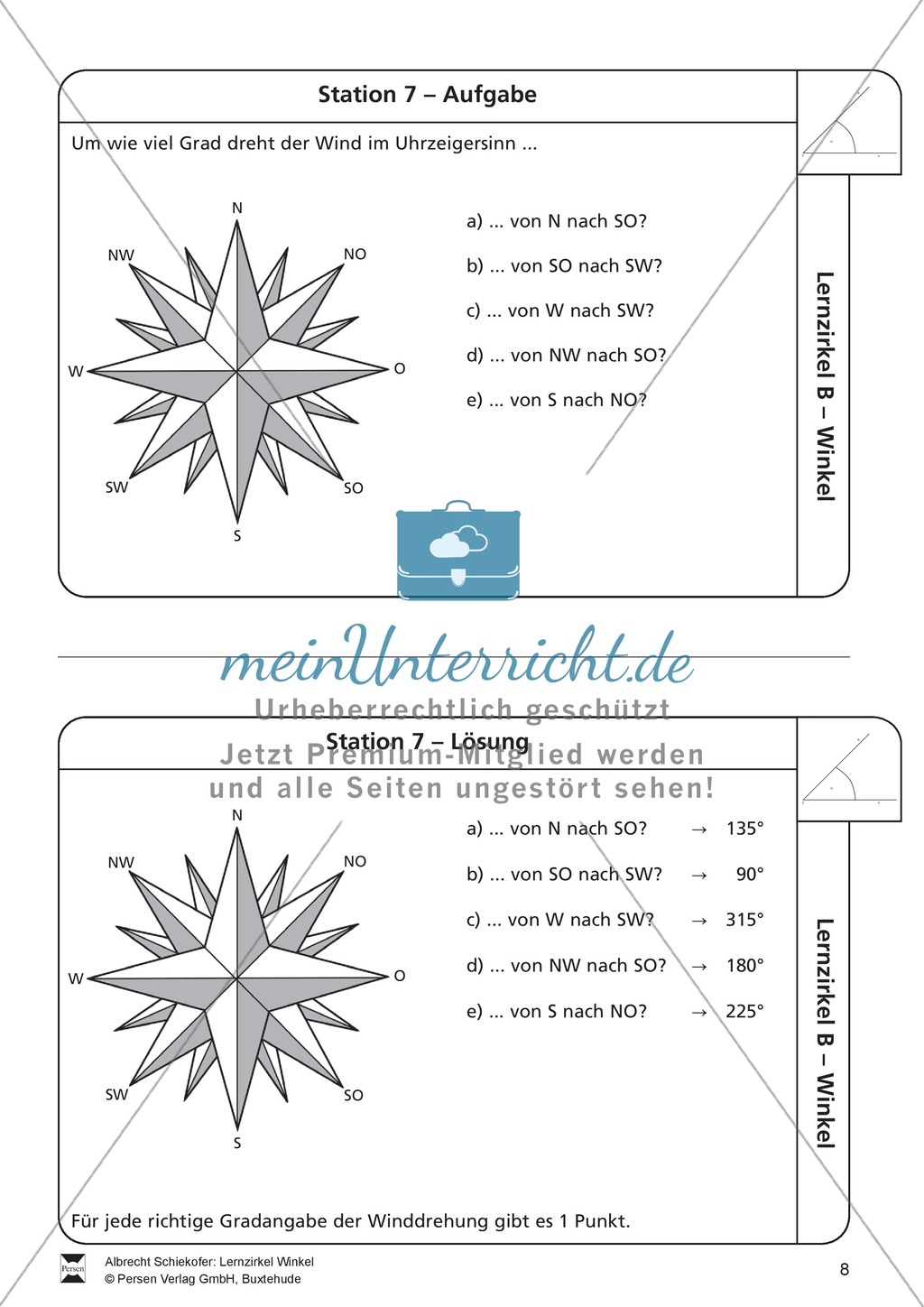 Lernzirkel zu Winkeln: Winkelarten, griechische Buchstaben, Winkel messen und zeichnen, Winkel an Uhr und Windrose Preview 8