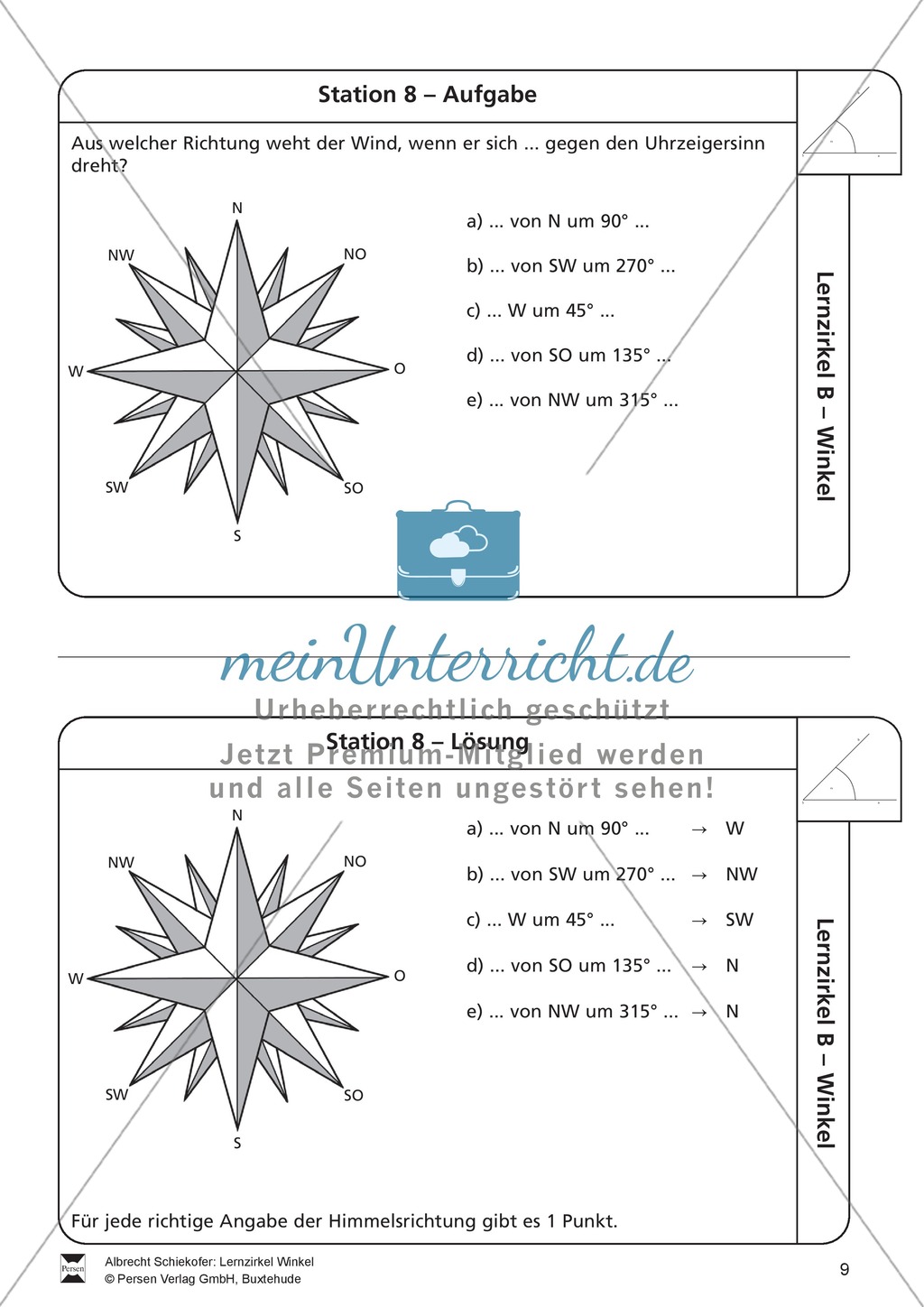 Lernzirkel zu Winkeln: Winkelarten, griechische Buchstaben, Winkel messen und zeichnen, Winkel an Uhr und Windrose Preview 9