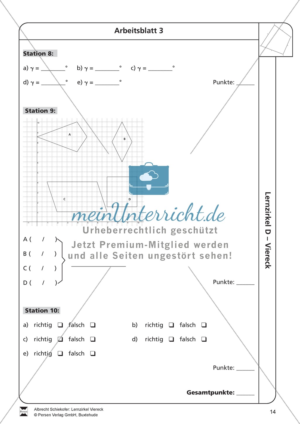 Lernzirkel zu Vierecken und anschließendem Arbeitsblatt Preview 14