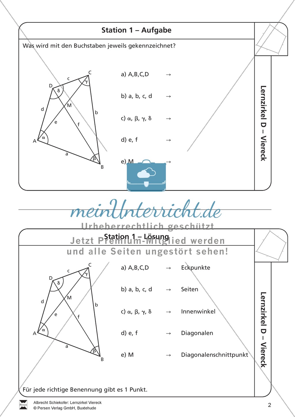 Lernzirkel zu Vierecken und anschließendem Arbeitsblatt Preview 2