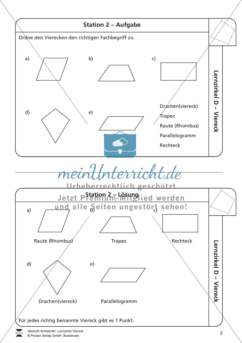 Lernzirkel zu Vierecken und anschließendem Arbeitsblatt Preview 3