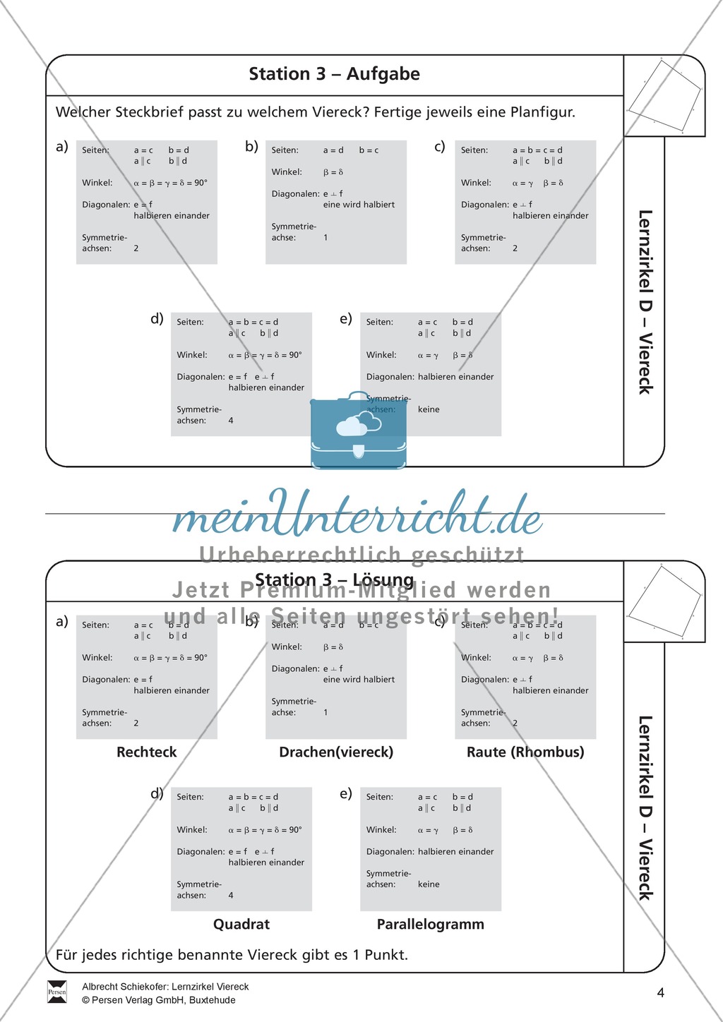 Lernzirkel zu Vierecken und anschließendem Arbeitsblatt Preview 4