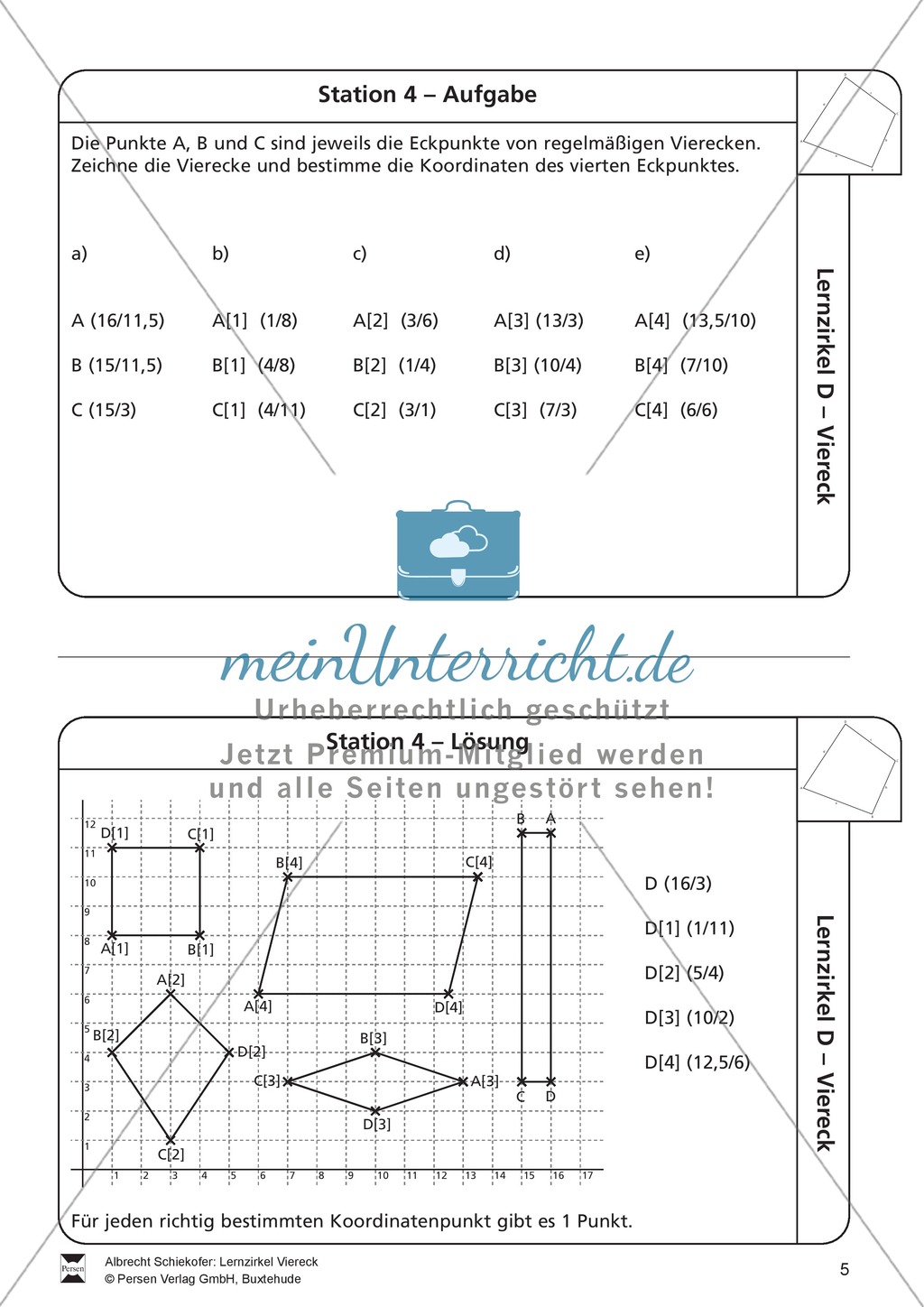 Lernzirkel zu Vierecken und anschließendem Arbeitsblatt Preview 5