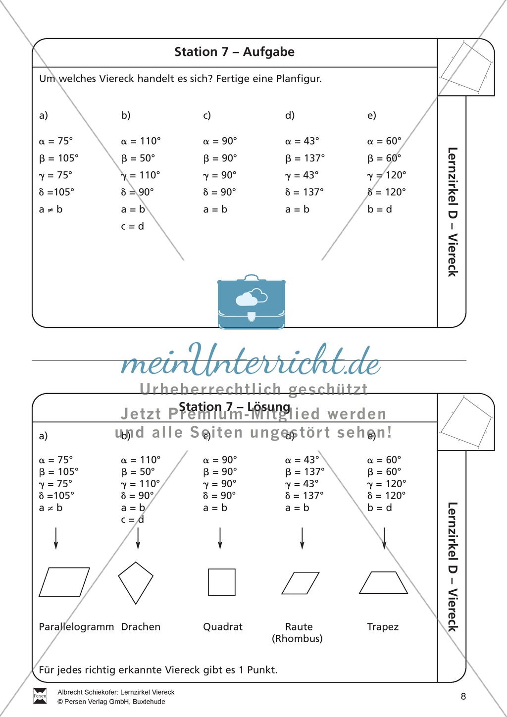 Lernzirkel zu Vierecken und anschließendem Arbeitsblatt Preview 8
