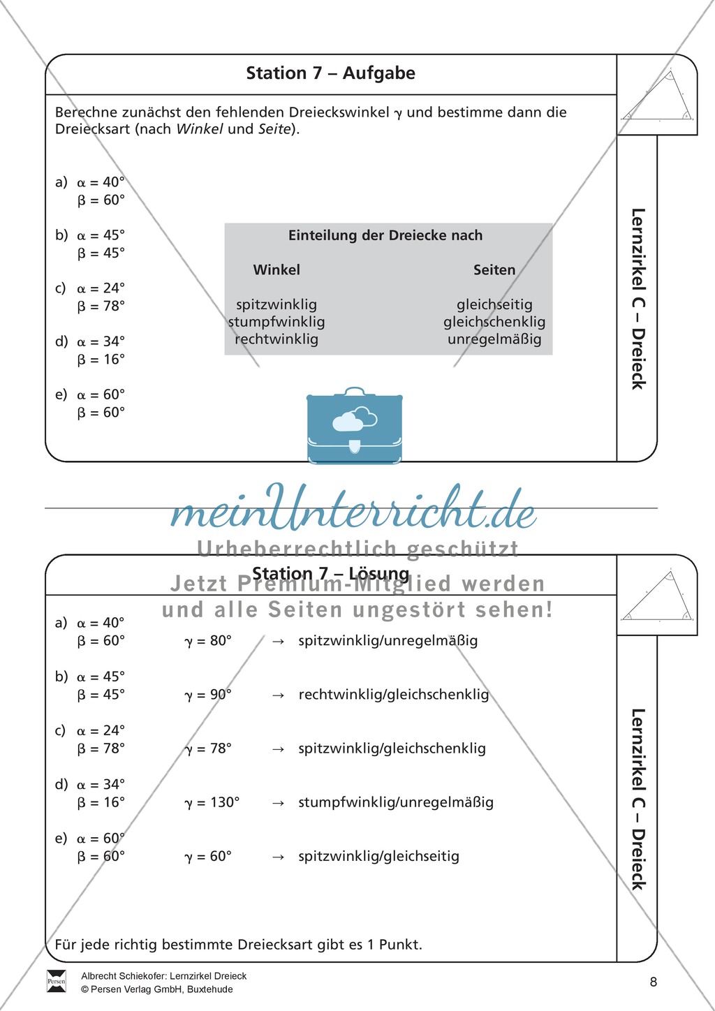 Lernzirkel zu Dreiecken - Arten, Eigenschaften, Berechnung von Größen, Dreieckskonstruktion Preview 8