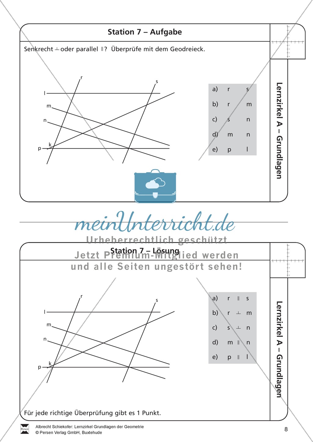 Lernzirkel zu Grundlagen der Geometrie: Koordinatensystem, Spiegelung, Senkrechten und Parallelen, optische Täuschungen Preview 8