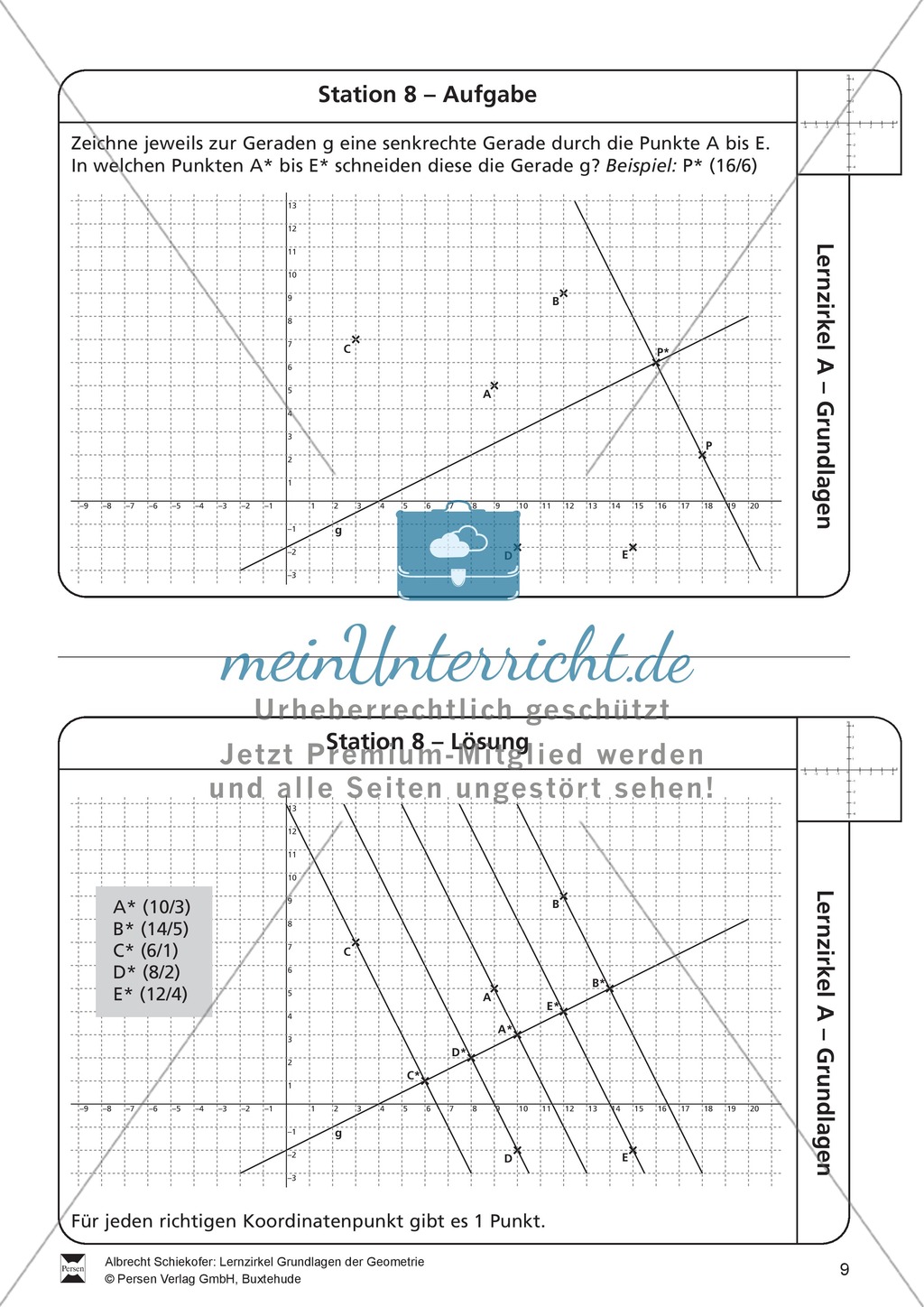 Lernzirkel zu Grundlagen der Geometrie: Koordinatensystem, Spiegelung, Senkrechten und Parallelen, optische Täuschungen Preview 9