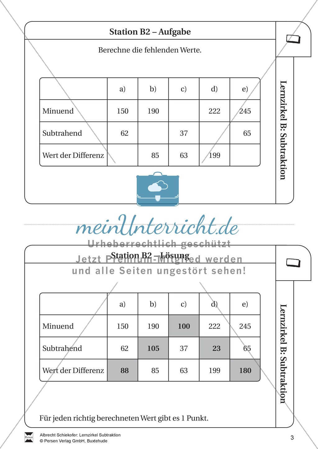 Lernzirkel Subtraktion: Fachausdrücke, Ergänzungen, Vorgänger, Stellenwerttafel, Terme aufstellen Preview 3