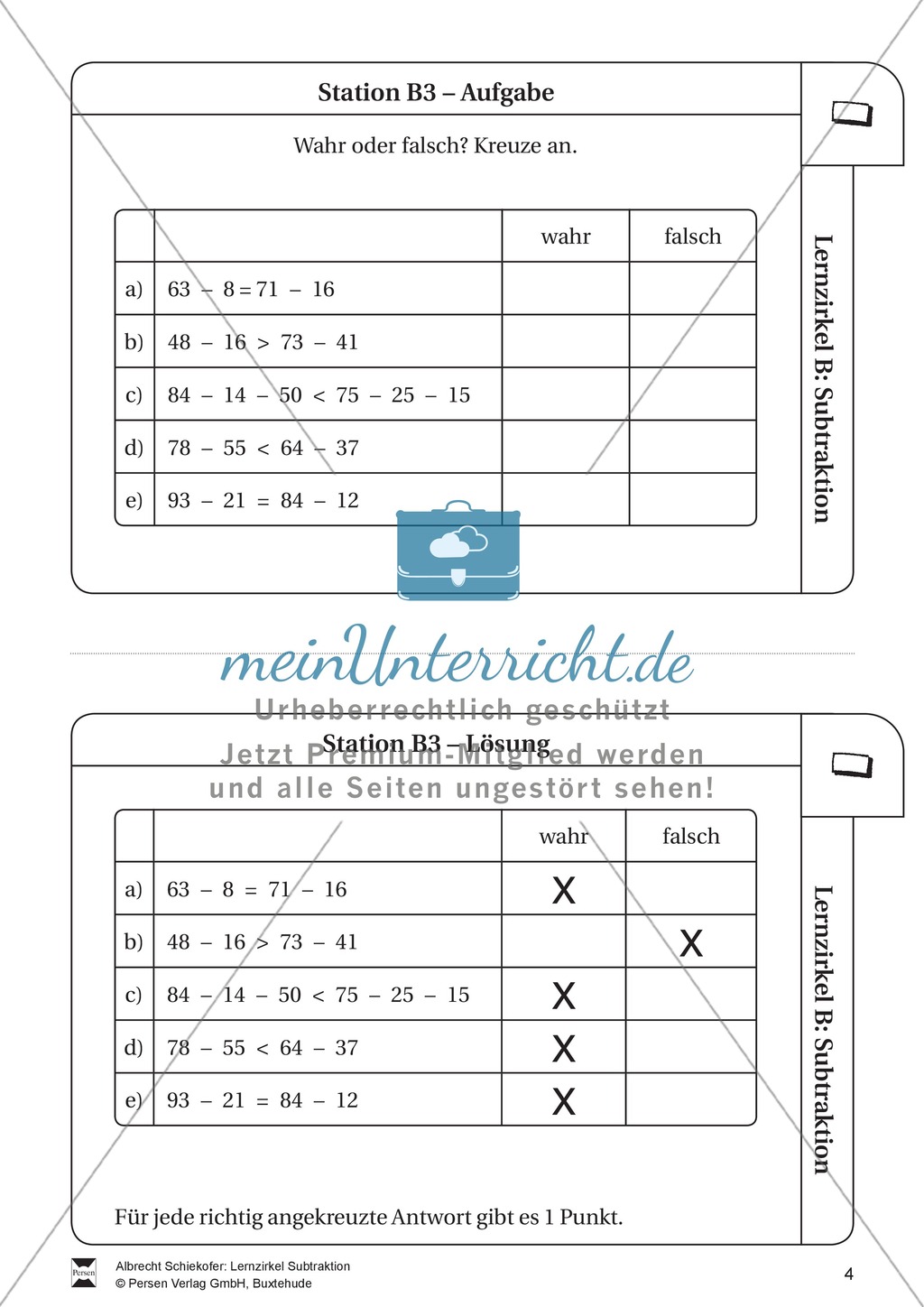 Lernzirkel Subtraktion: Fachausdrücke, Ergänzungen, Vorgänger, Stellenwerttafel, Terme aufstellen Preview 4