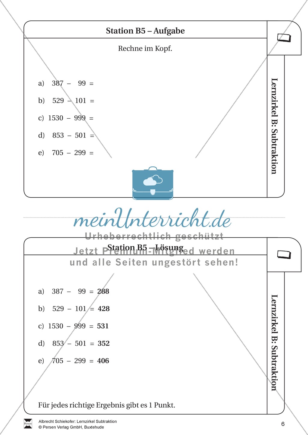 Lernzirkel Subtraktion: Fachausdrücke, Ergänzungen, Vorgänger, Stellenwerttafel, Terme aufstellen Preview 6