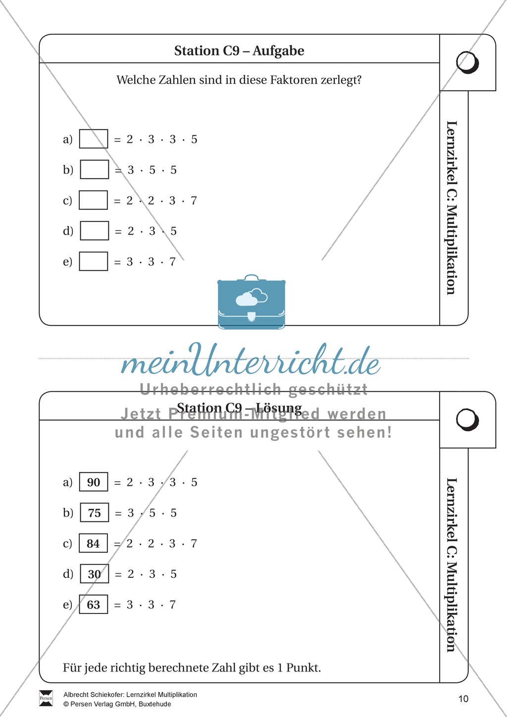 Lernzirkel Multiplikation: Fachausdrücke, Vielfache, Kommasetzen, Primfaktorenzerlegung, Einheiten umrechnen Preview 10