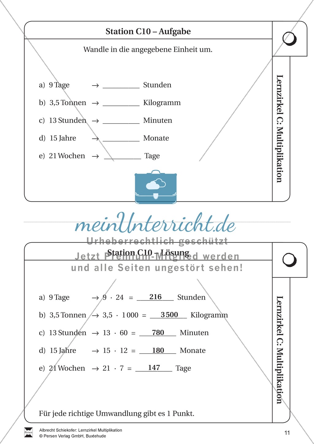 Lernzirkel Multiplikation: Fachausdrücke, Vielfache, Kommasetzen, Primfaktorenzerlegung, Einheiten umrechnen Preview 11
