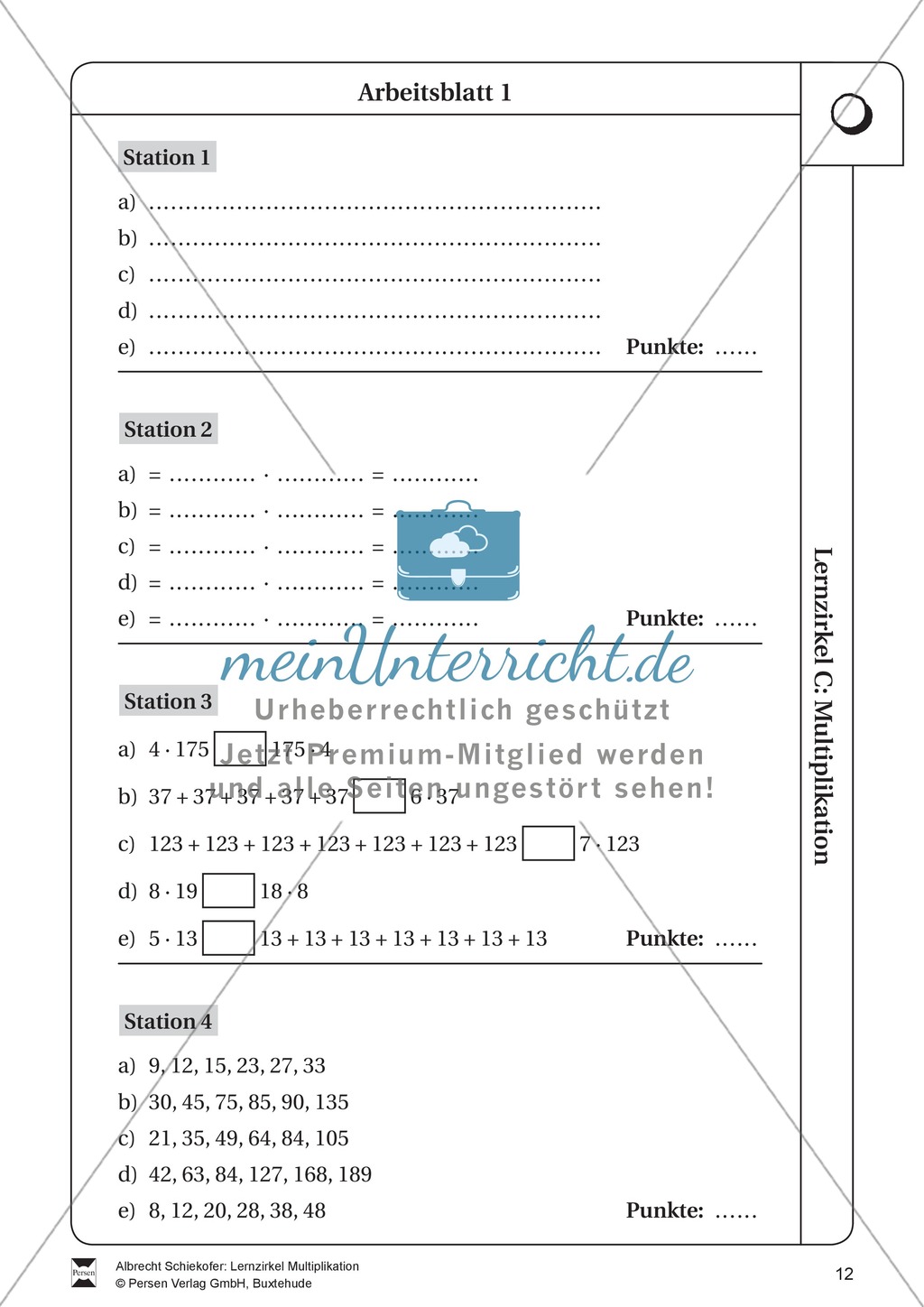 Lernzirkel Multiplikation: Fachausdrücke, Vielfache, Kommasetzen, Primfaktorenzerlegung, Einheiten umrechnen Preview 12