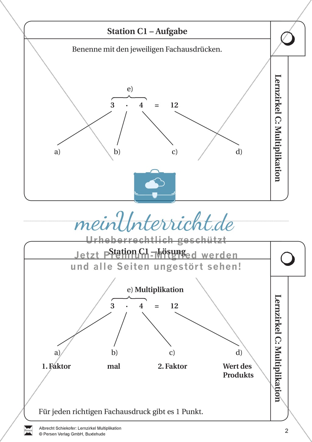 Lernzirkel Multiplikation: Fachausdrücke, Vielfache, Kommasetzen, Primfaktorenzerlegung, Einheiten umrechnen Preview 2